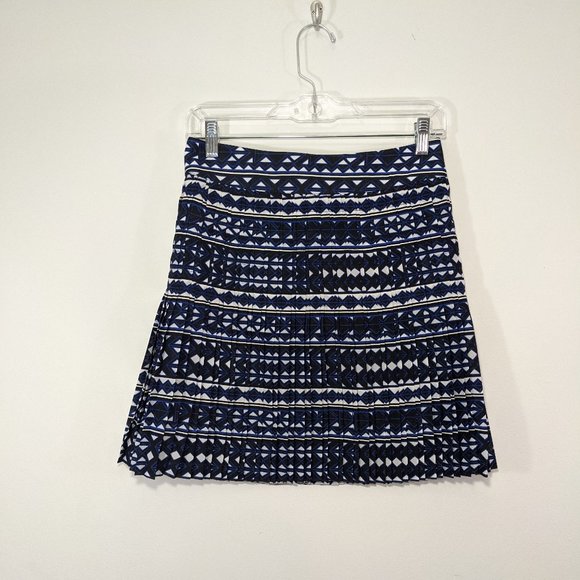 J. Crew Blue Printed Pleated Mini Summer Skirt Style C8412 sz 00 - Picture 1 of 9